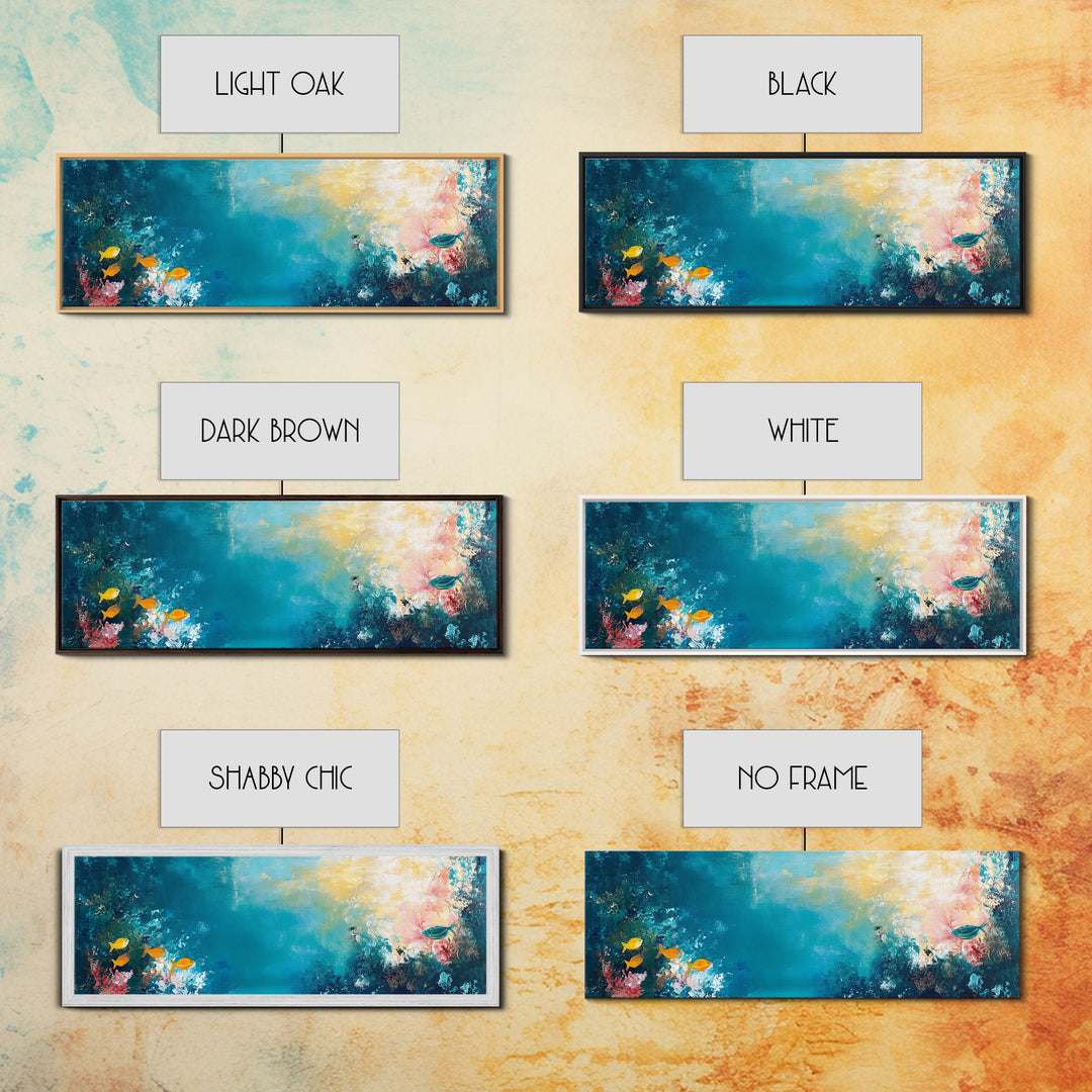 Abstract Ocean Reef Framed Canvas Print Coastal Wall Art, Underwater Seascape, Beach House Decor, Nautical Theme, Blue Wall Art