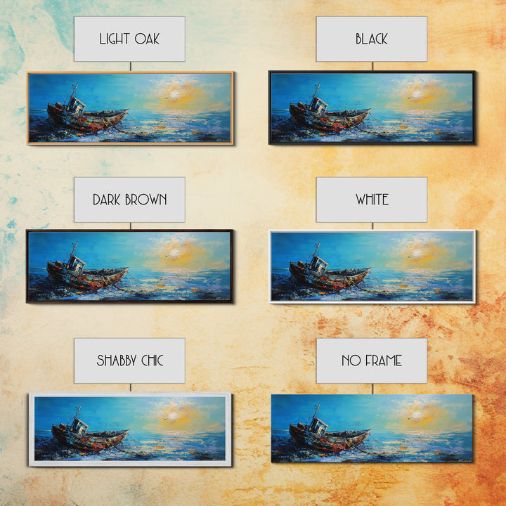 Abandoned Boat Canvas Print Nautical Wall Art, Coastal Decor, Seascape Painting, Ocean Inspired Artwork, Living Room Aesthetic