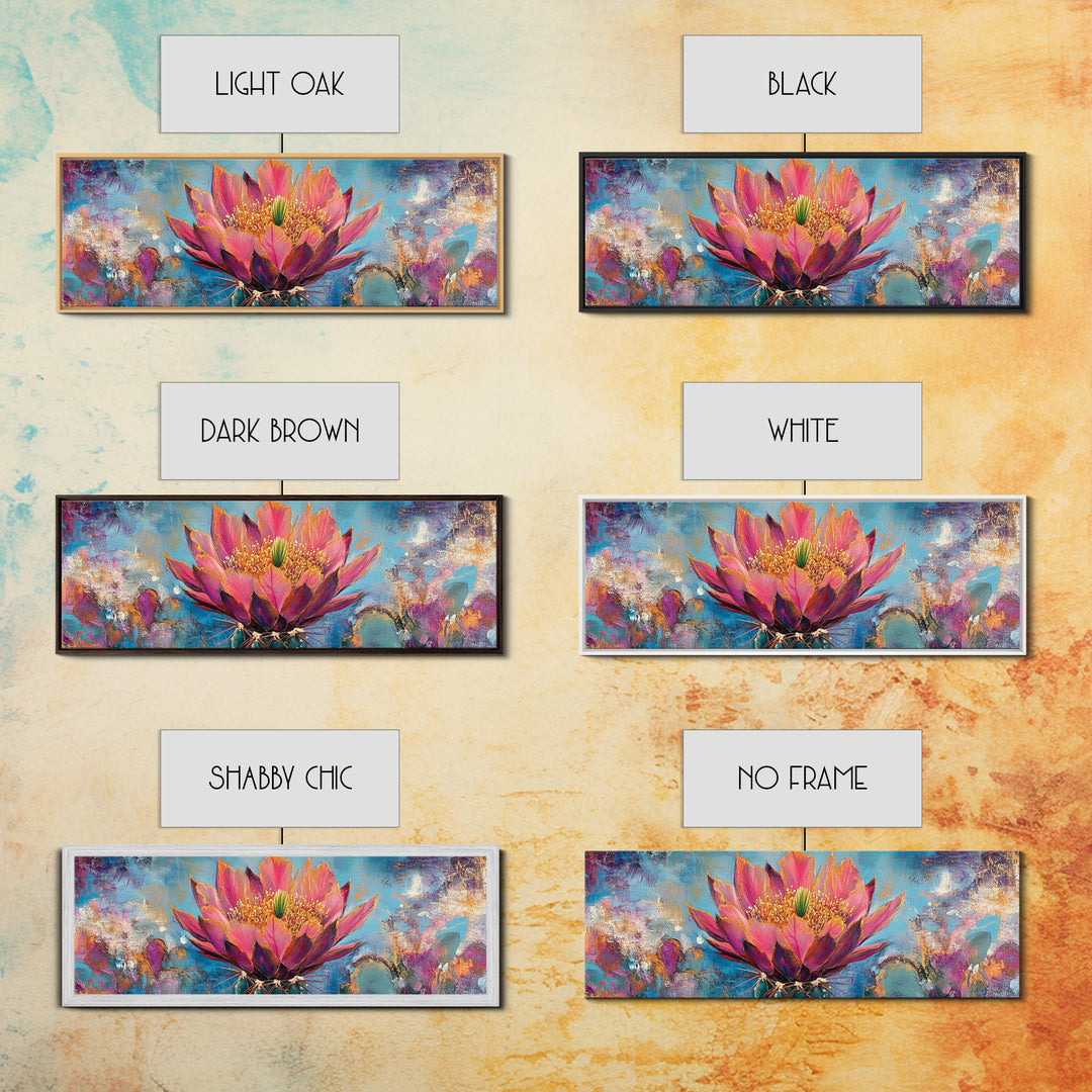 Blooming Cactus Art Framed Canvas Print Boho Floral Wall Art Desert Home Decor Vibrant Succulent Painting Southwestern Gift