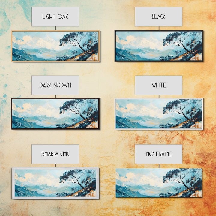 Blue Mountains, Windswept Tree, Minimalist Wall Art, Canvas Print, Modern Landscape, Bedroom Decor, Serene Nature Painting, Abstract Art