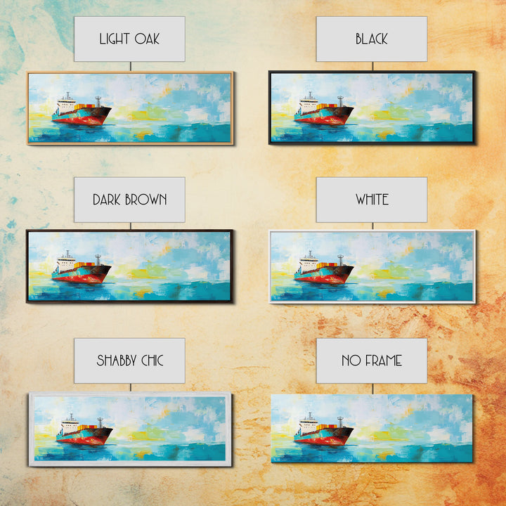 Cargo Ship Ocean Framed Canvas Print Nautical Wall Art, Maritime Decor, Industrial Seascape Painting, Coastal Living Room Artwork