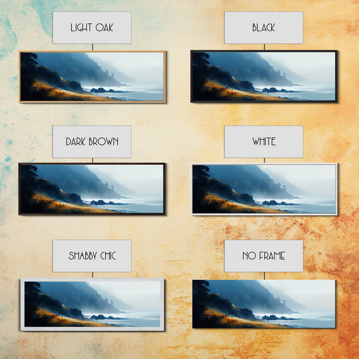 Dramatic Coastline Canvas Print Moody Seaside Painting, Stormy Ocean Landscape, Dark Blue Beach Wall Art, Living Room Decor