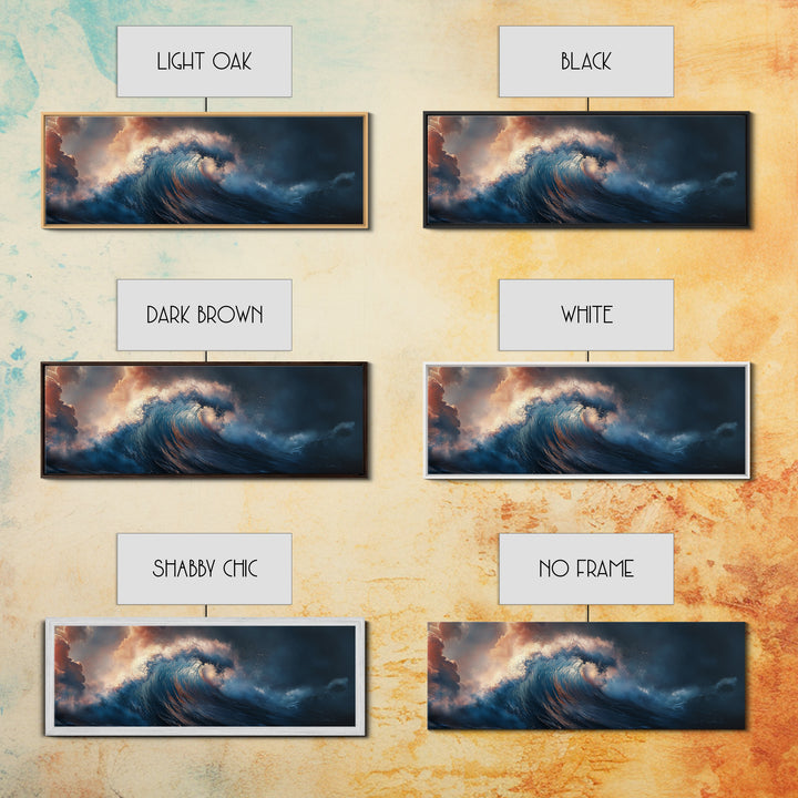 Dramatic Ocean Wave Framed Canvas Print Moody Seascape Wall Art, Deep Blue Stormy Sea Decor, Statement Living Room or Office Art