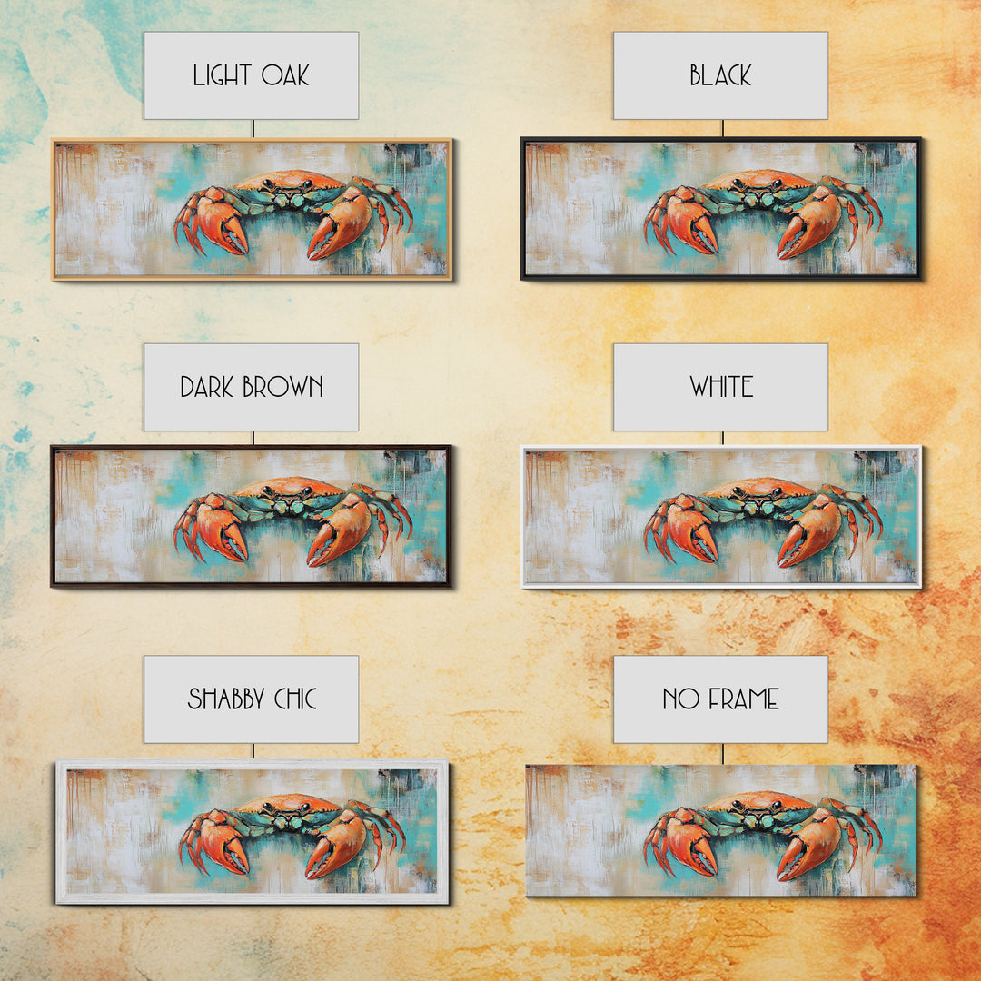 Rustic Crab Art Framed Canvas Print Coastal Nautical Wall Decor, Beach House Kitchen Art, Textured Ocean Painting, Living Room Accent