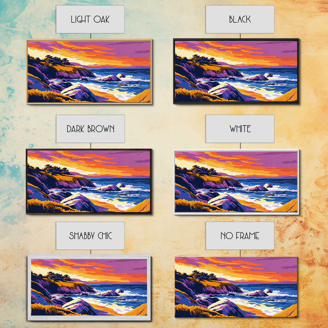 Ocean Sunset, Rolling Waves, Coastal Painting, Colorful Seascape, Nautical Wall Art, Beach House, Bedroom, Framed Canvas Print
