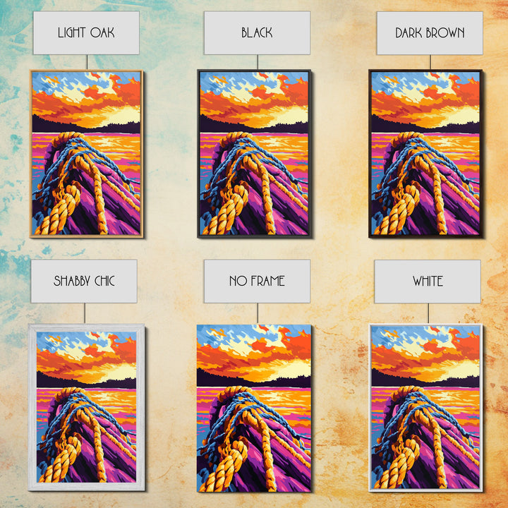 Nautical Rope, Sunset Water, Coastal Art, Canvas Print, Ocean Decor, Vibrant Wall Art, Beach House Decor, Bedroom Wall Art