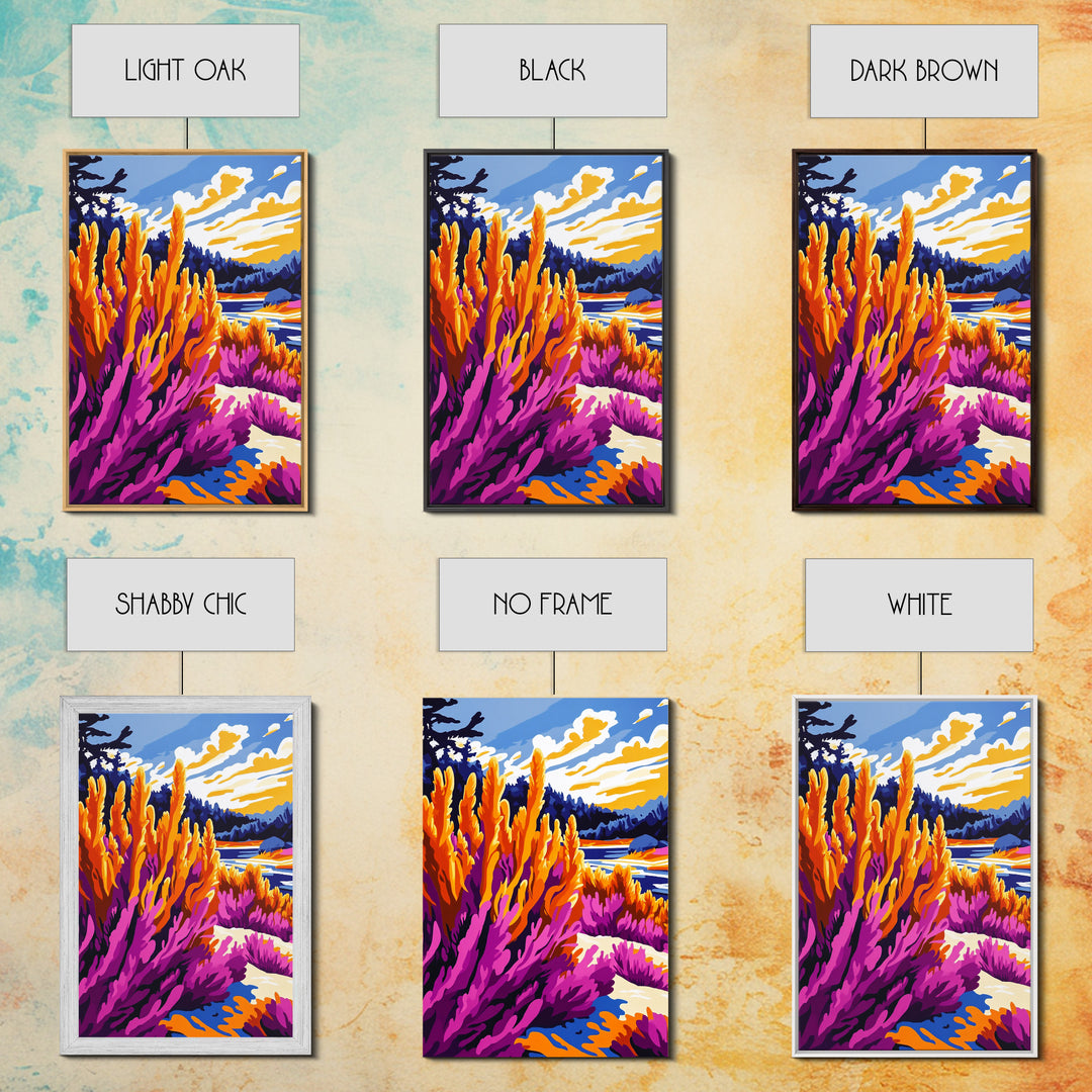 Mountain Wildflower Art, Scenic Landscape Print, Vibrant Nature Painting, Rustic Outdoor Decor, Framed Canvas Print, Boho Cabin Wall Art