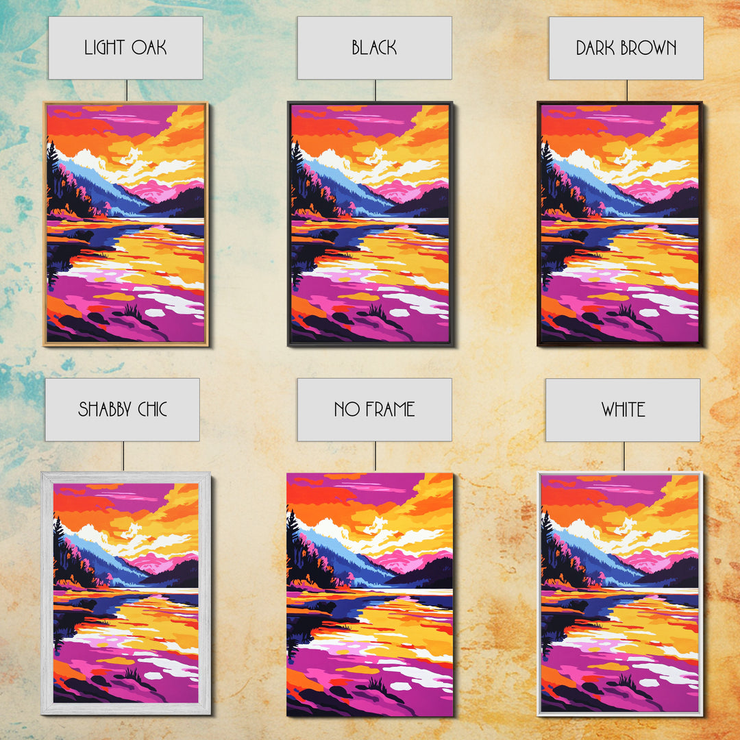River Valley, Sunset Landscape, Colorful Art, Framed Canvas Print, Nature Wall Decor, Cozy Home Aesthetic, Warm Tones, Rustic Painting