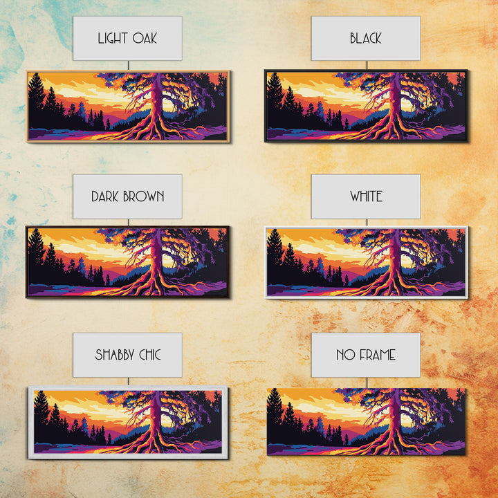 Vibrant Tree, Sunset Art, Framed Canvas Print, Nature Wall Decor, Psychedelic Art, Boho Landscape, Large Wall Art, Office Decor
