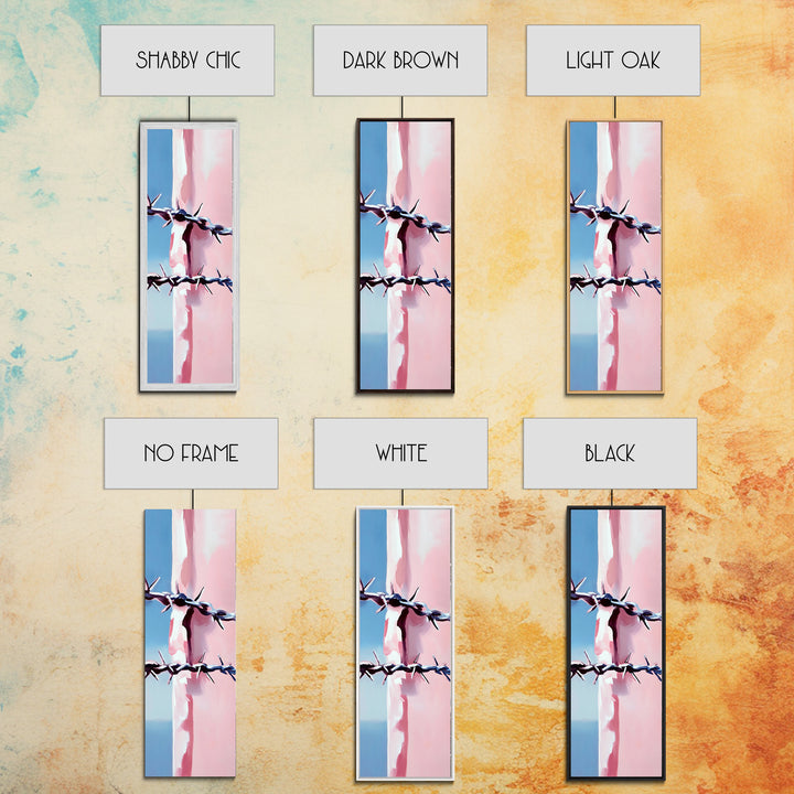 Barbed Wire Closeup, Modern Western, Pink and Blue Art, Framed Canvas Print, Minimalist Wall Art, Rustic Decor, Entryway Wall Art