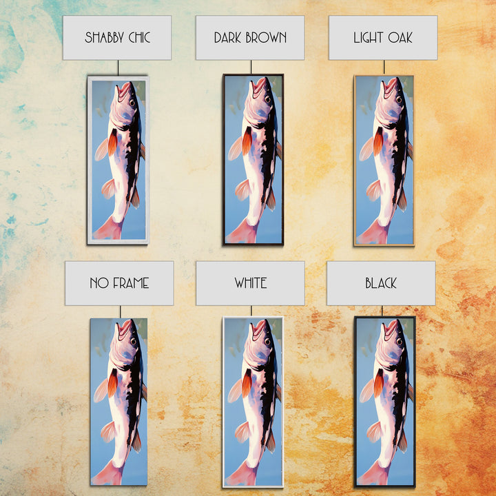 Abstract Fish, Minimalist Coastal, Blue and Pink Art, Framed Canvas Print, Modern Nautical Decor, Beach House, Kitchen Wall Art