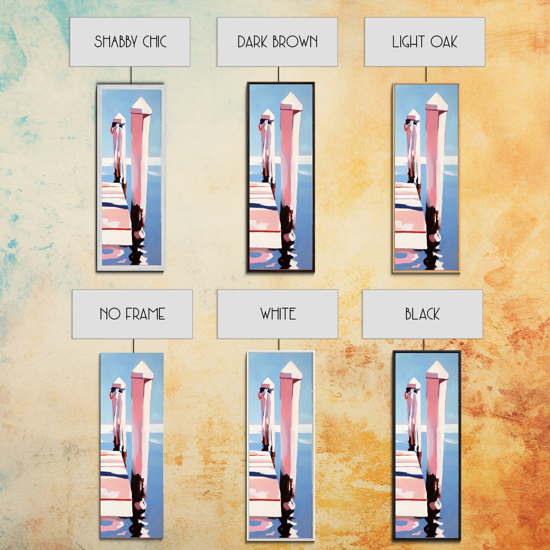 Dockside View, Ocean Reflection, Coastal Escape, Framed Canvas Print, Nautical Wall Art, Beach House Decor, Relaxing Home Aesthetic