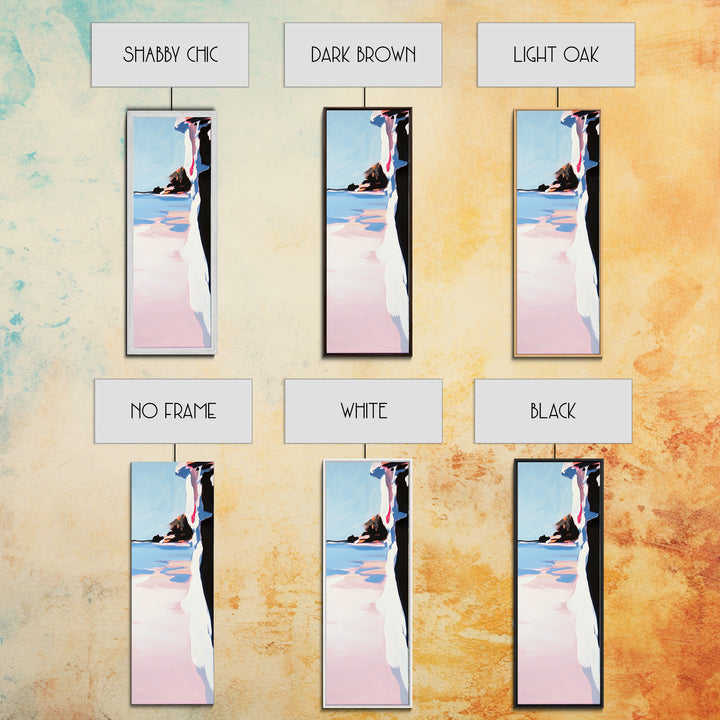 Cliffside Beach, Ocean View, Tranquil Seascape, Modern Coastal Decor, Nature-Inspired Art, Sunset Glow, Framed Canvas Print