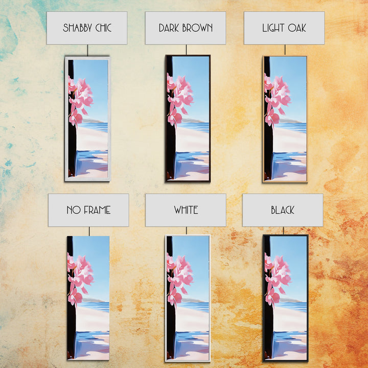 Blossom Beach, Floral Coastal Art, Pink and Blue Decor, Modern Seascape, Romantic Spring Aesthetic, Dreamy Nature Scene, Canvas Print