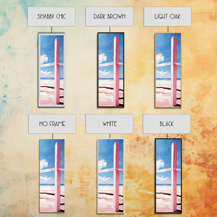 Beach Volleyball Net, Summer Fun, Pink Aesthetic, Framed Canvas Print, Modern Minimalist, Coastal Sports, Vacation Home Wall Art