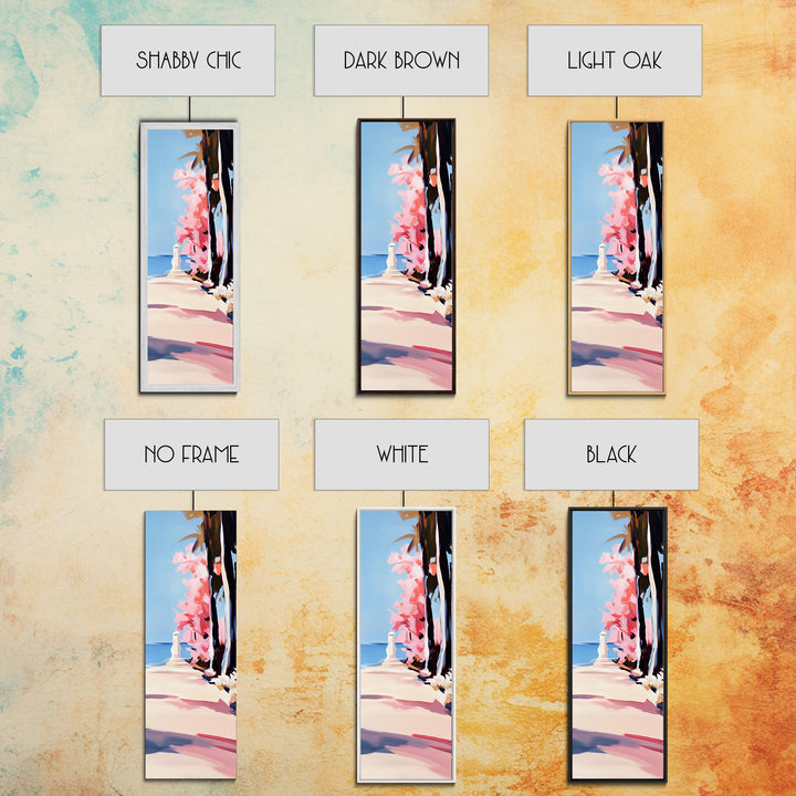 Coastal Walk, Pink Blossom, Vibrant Tree Art, Canvas Print, Beach Pathway, Spring Landscape, Serene Wall Art, Living Room Decor