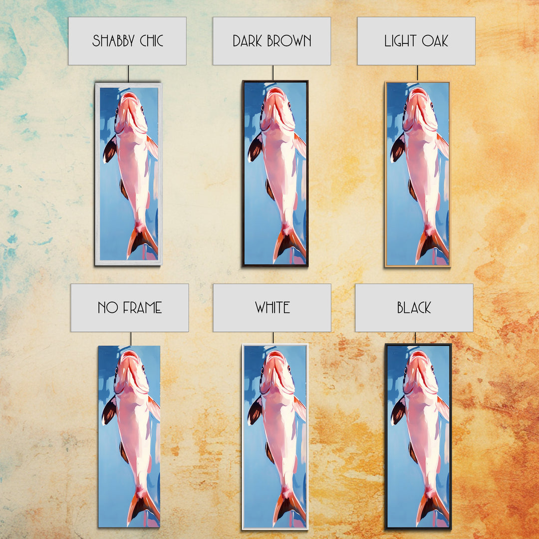 Abstract Fish, Coastal Art, Ocean Life Painting, Framed Canvas Print, Minimalist Marine Decor, Blue and Pink Aesthetic, Beach House Art