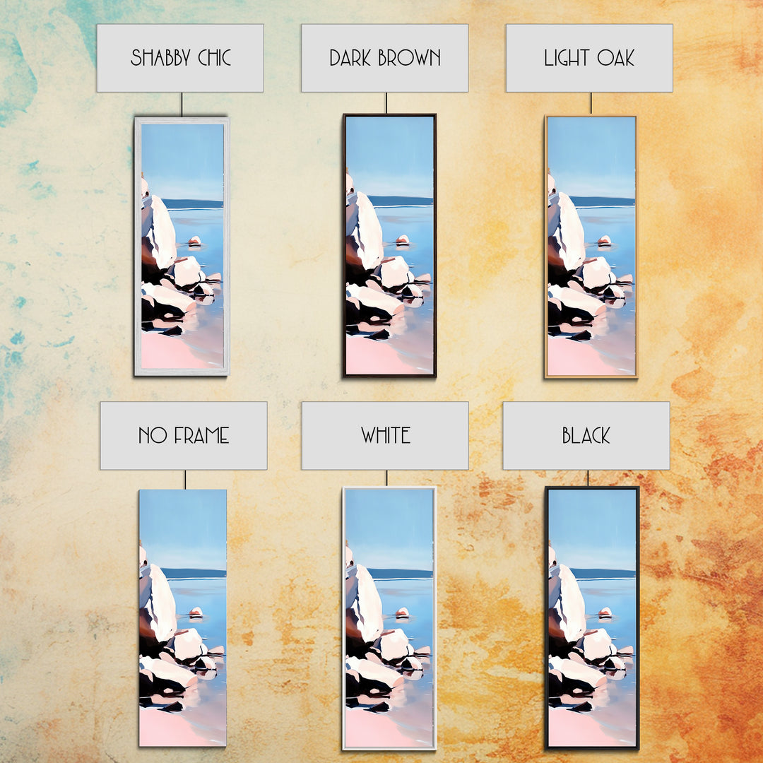 Rocky Shoreline, Minimalist Coastal Art, Nature Inspired Painting, Earthy Tones, Tranquil Beach Scene, Ocean View, Canvas Print