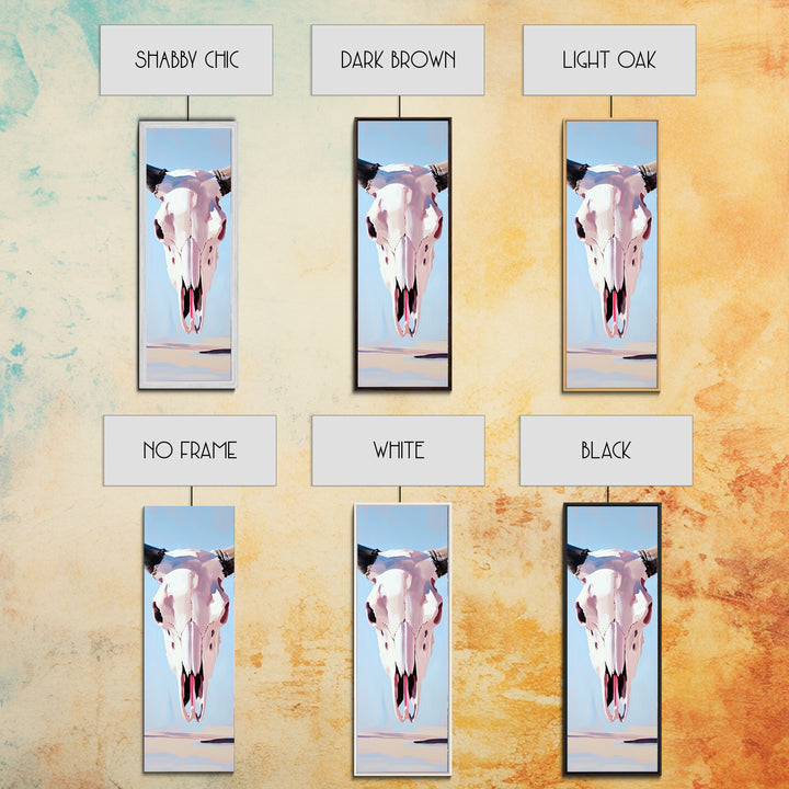 Bull Skull, Western Rustic, Desert Vibes, Framed Canvas Print, Boho Wall Art, Cowboy Aesthetic, Southwest Home Decor, Living Room Accent