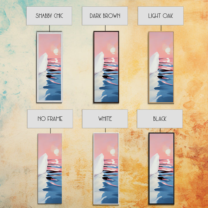 Sunset Iceberg, Arctic Landscape, Dreamy Ocean Art, Contemporary Painting, Pink Blue Decor, Bedroom Framed Canvas Print, Minimal Wall Art