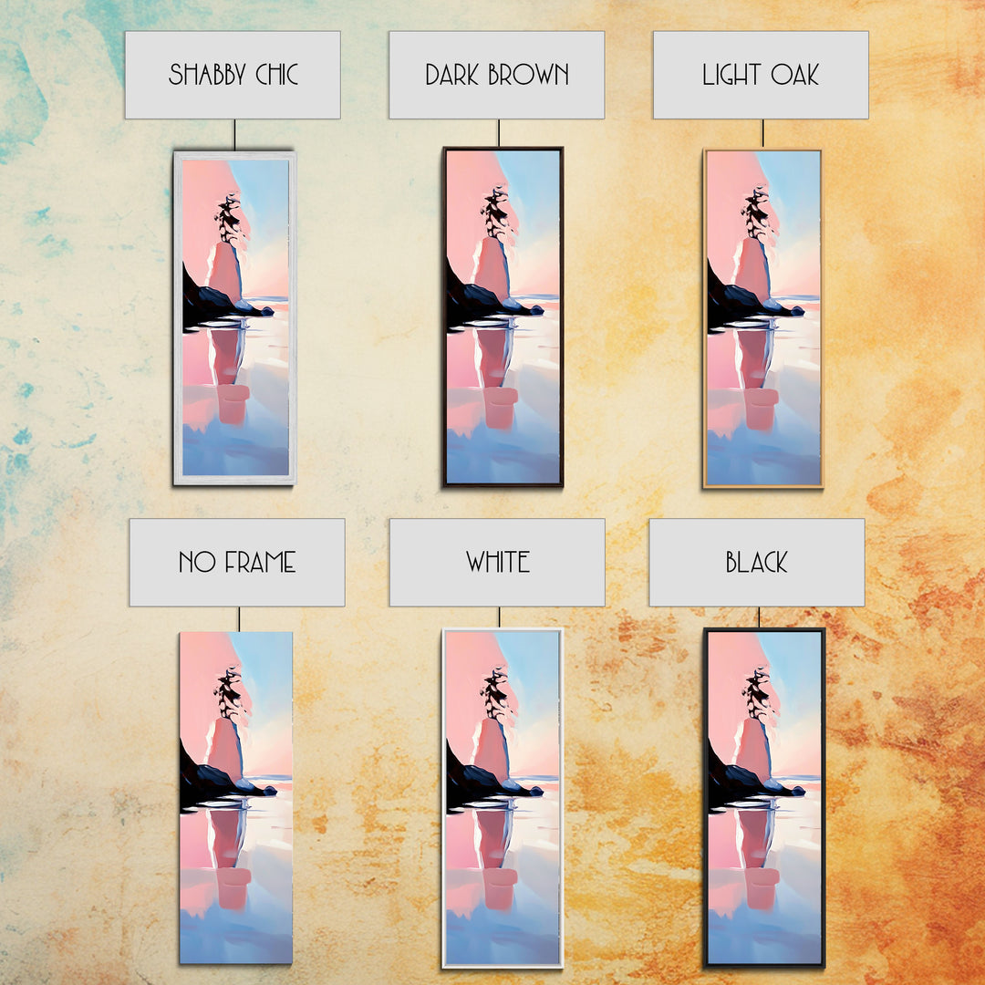 Coastal Rock, Serene Landscape, Pastel Seascape, Ocean Reflection, Boho Wall Art, Nature Inspired Framed Canvas Print, Living Room Decor