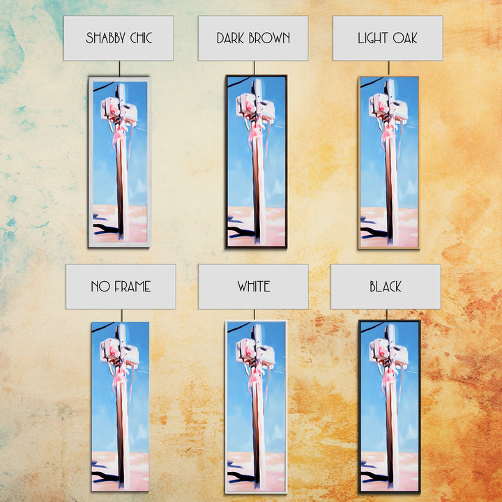 Coastal Utility Pole, Minimalist Beach Art, Soft Pastel Aesthetic, Sky Blue Landscape, Modern Wall Decor, Framed Canvas Print, Ocean Vibes