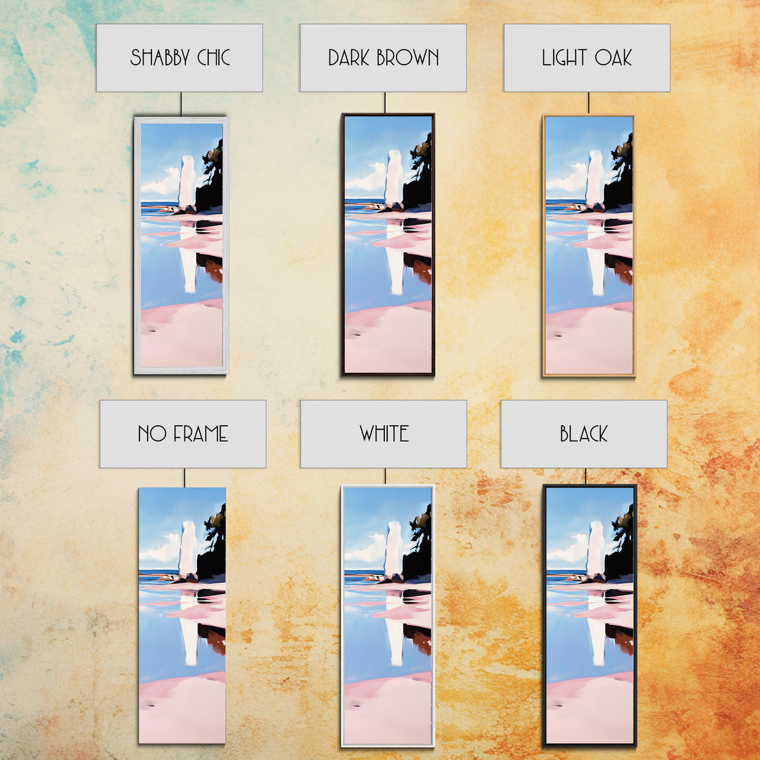 Rock Formation, Coastal Reflection, Ocean Landscape, Soft Pastel Seascape, Modern Boho Art, Nature Inspired Framed Canvas Print, Zen Decor