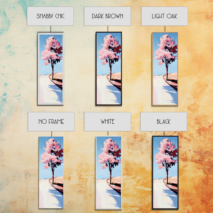 Cherry Blossom Tree, Serene Landscape Painting, Romantic Pink Art, Tranquil Nature Decor, Spring Home Decor, Framed Canvas Print