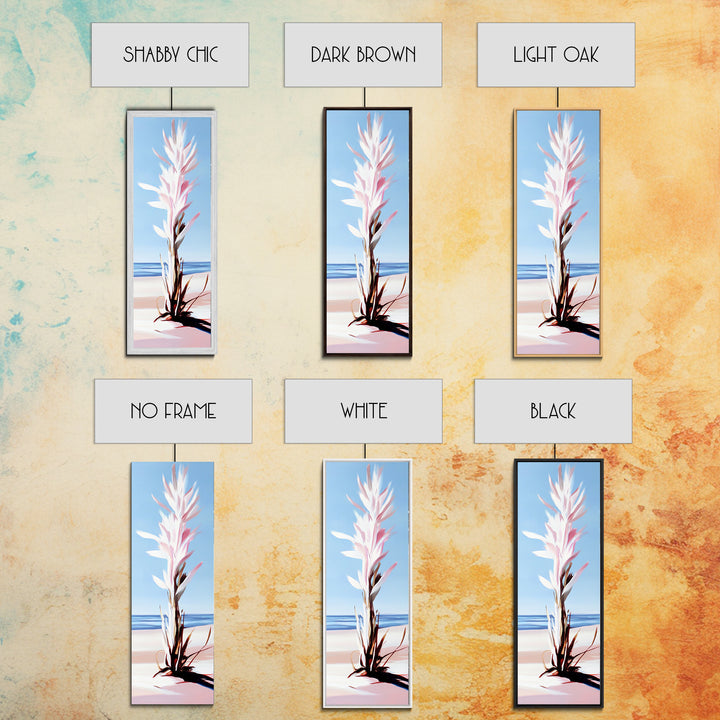 Abstract Plant, Coastal Art, Minimalist Painting, Canvas Print, Beach Inspired, Blue and Pink Decor, Modern Home Accent, Tranquil Design