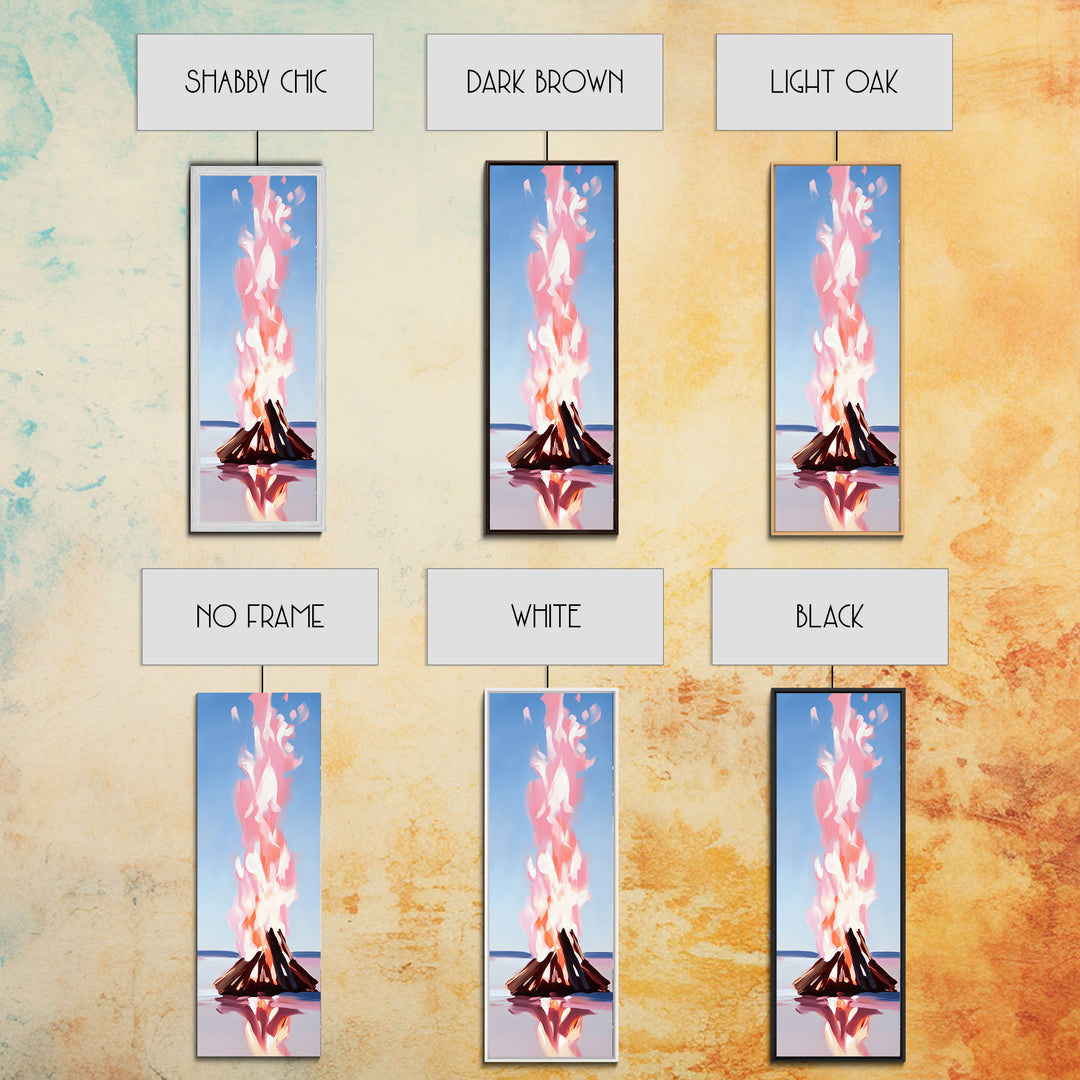 Campfire Glow, rustic cabin art, warm autumn decor, boho landscape, firelight painting, cozy home art, framed canvas print