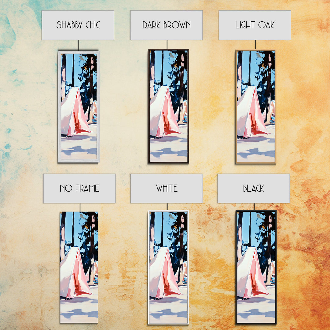 Boho Tent Camping, nature-inspired decor, adventure lover’s painting, rustic summer escape, whimsical outdoor scene, framed canvas print