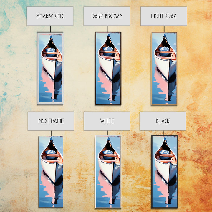 Canoe on Water, peaceful lake scene, wilderness art, adventure painting, modern minimalism, nature lover’s decor, framed canvas print