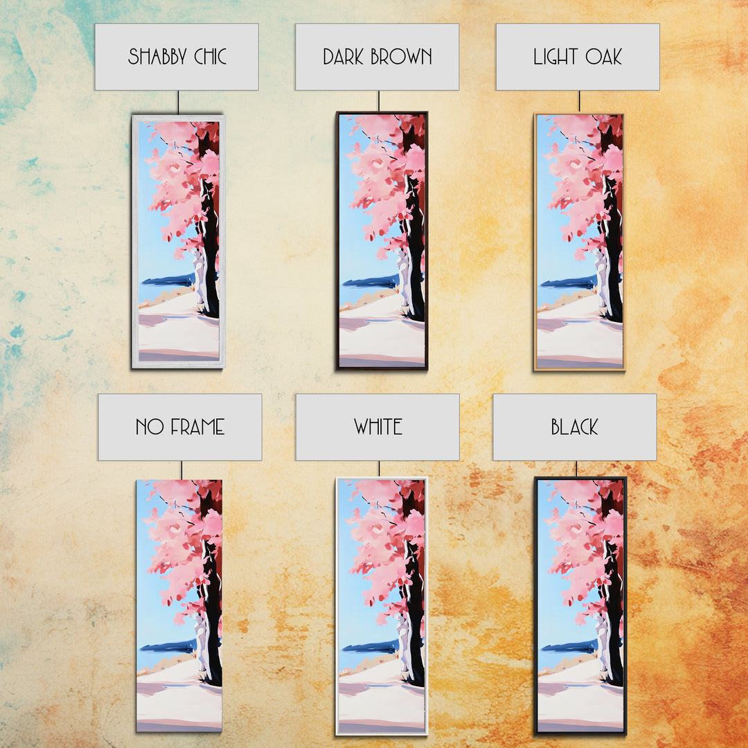 Cherry Blossom Tree, Pink Aesthetic, Nature Wall Art, Framed Canvas Print, Modern Minimalist, Japanese Inspired, Bedroom Decor