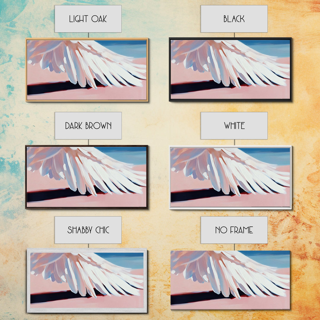 Bird Wing Painting, Abstract Nature Art, Soft Pastel Wall Art, Minimalist Feather Print, Elegant Aesthetic, Framed Canvas Print