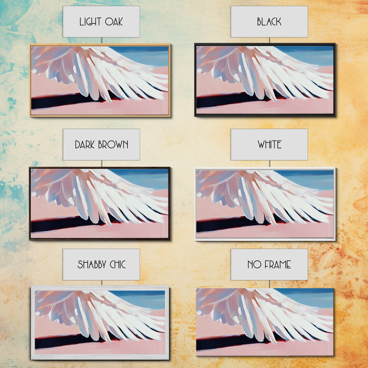 Bird Wing Painting, Abstract Nature Art, Soft Pastel Wall Art, Minimalist Feather Print, Elegant Aesthetic, Framed Canvas Print