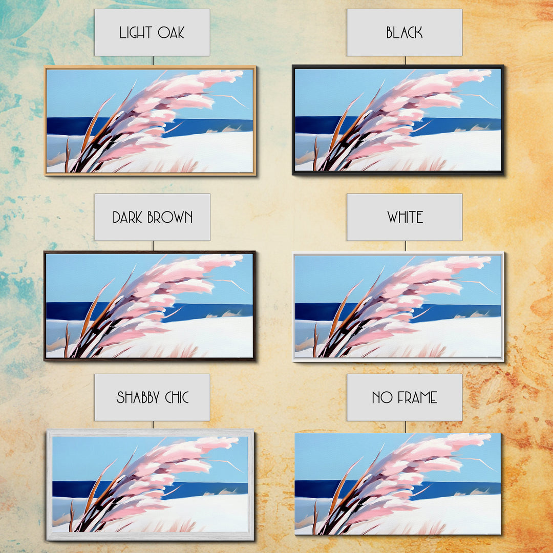 Beach Grass Art, Coastal Sand Dunes, Ocean Breeze Painting, Seaside Nature Print, Nautical Wall Decor, Framed Canvas Print