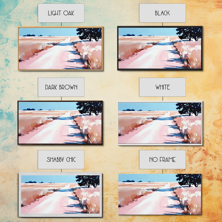 Countryside Path Art, Rustic Landscape Print, Minimalist Nature Painting, Warm Autumn Decor, Serene Scenic Artwork, Framed Canvas Print