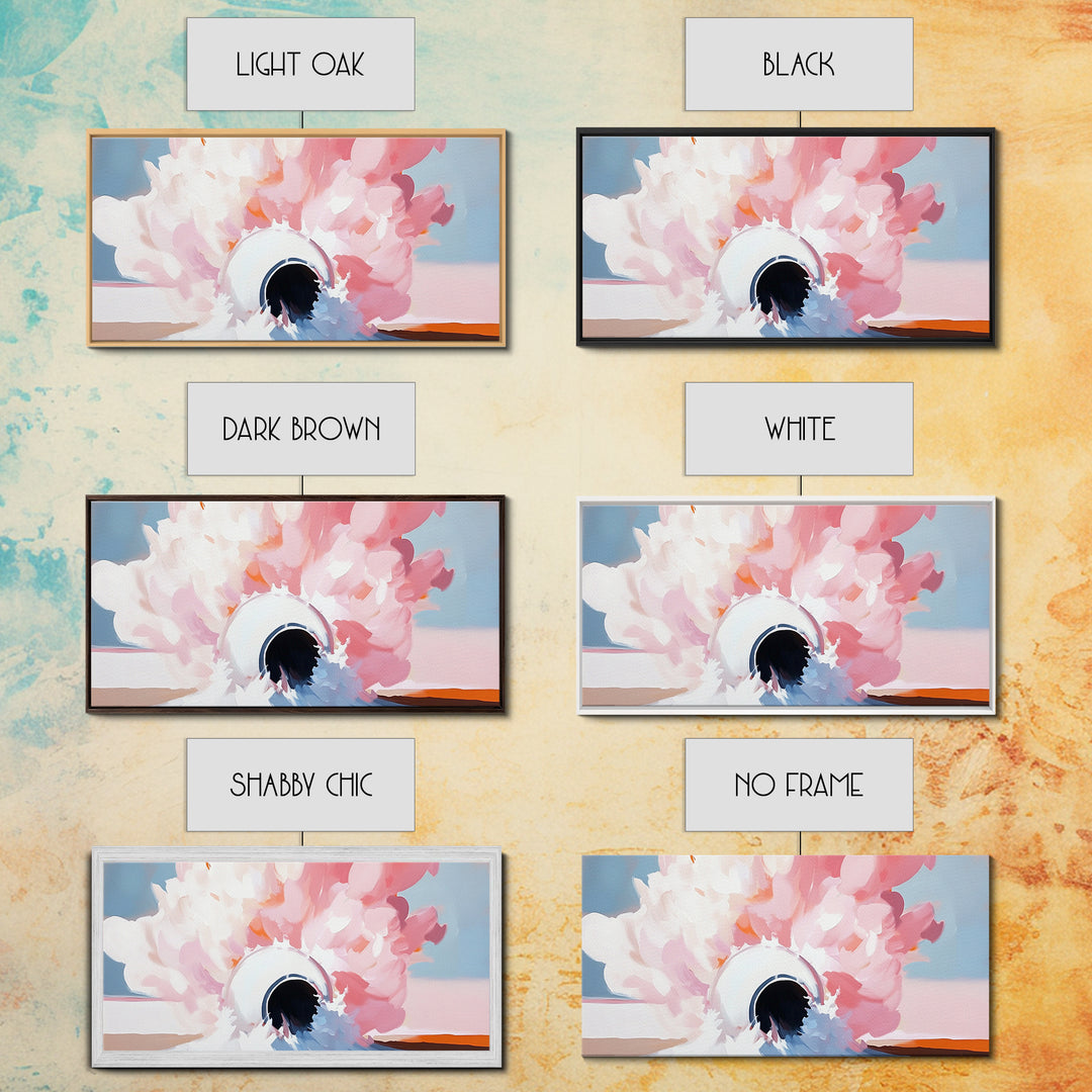 Abstract Explosion, Pink Cloud Art, Surreal Dreamy Painting, Modern Pastel Wall Decor, Whimsical Home Aesthetic, Framed Canvas Print