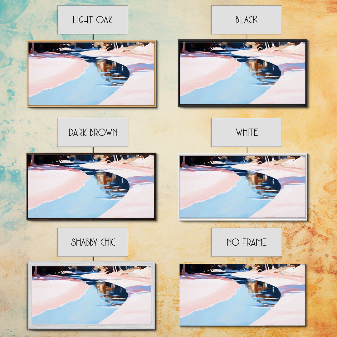 River Reflection, Serene Water Scene, Tranquil Nature Wall Art, Soft Pastel Landscape, Rustic Wilderness Decor, Framed Canvas Print