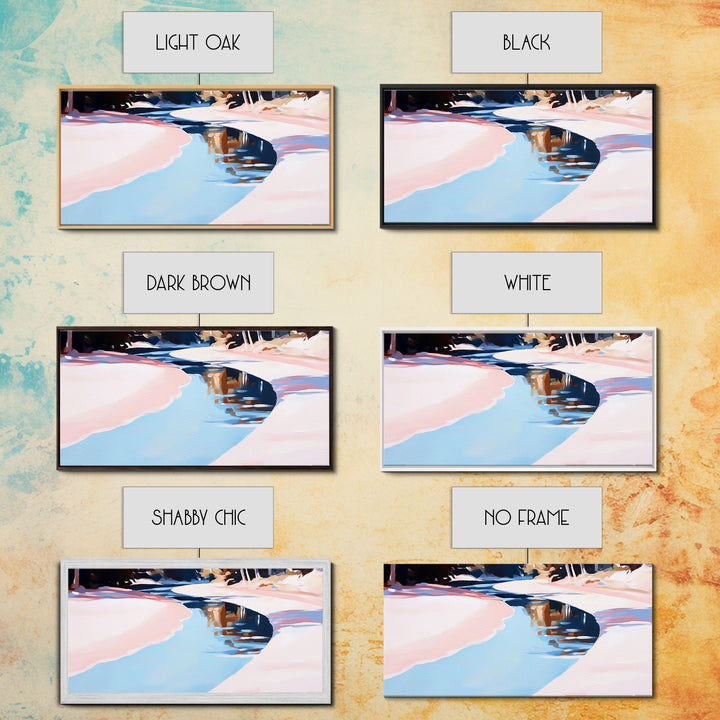 River Reflection, Serene Water Scene, Tranquil Nature Wall Art, Soft Pastel Landscape, Rustic Wilderness Decor, Framed Canvas Print