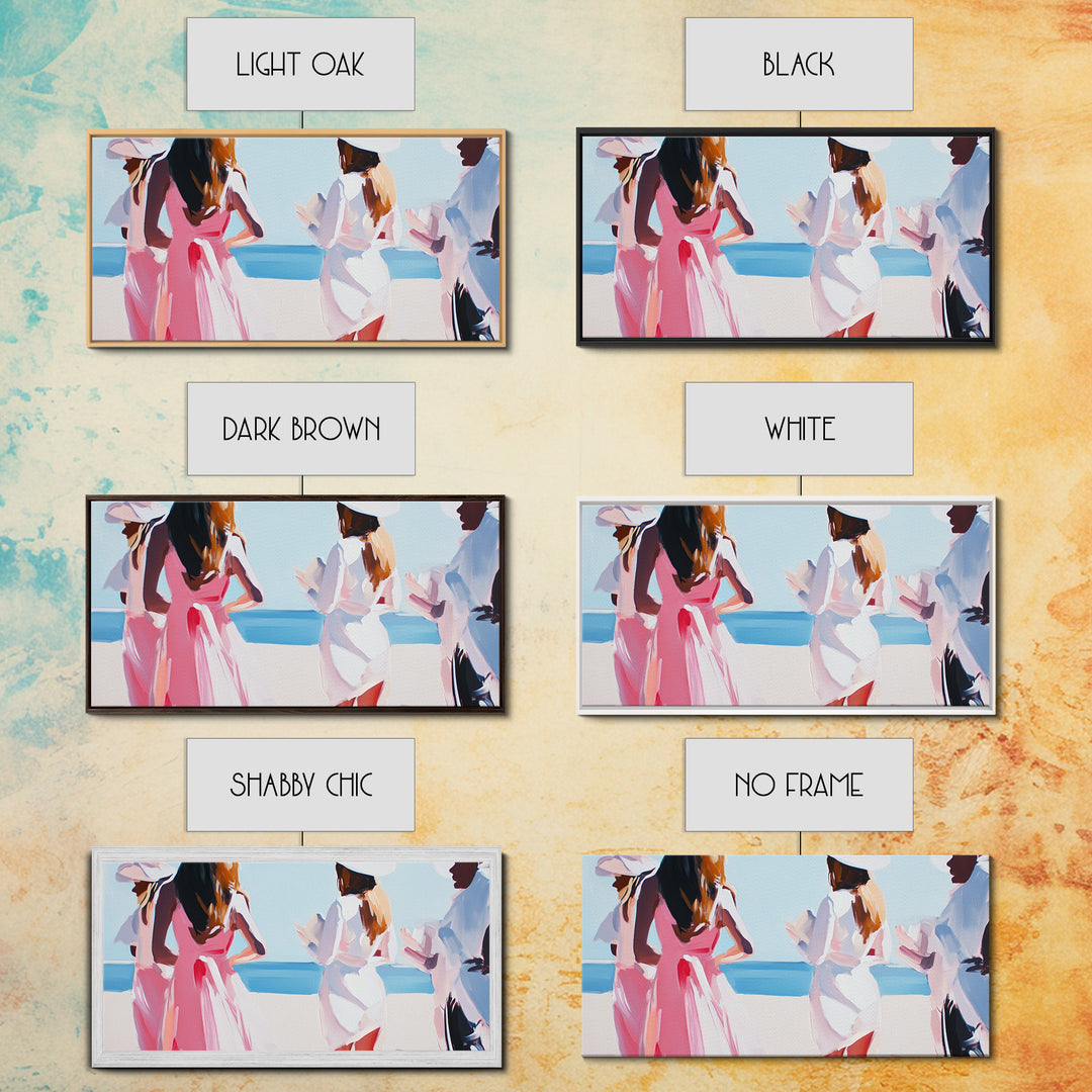 Beach Wedding Art, Elegant Women Painting, Soft Pastel Coastal Decor, Feminine Ocean Scene, Chic Minimalist Aesthetic, Canvas Print