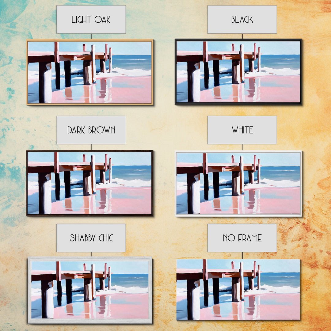 Beach Pier Painting, Coastal Ocean Scene, Nautical Seascape Art, Minimalist Modern Aesthetic, Relaxing Summer Wall Decor, Canvas Print