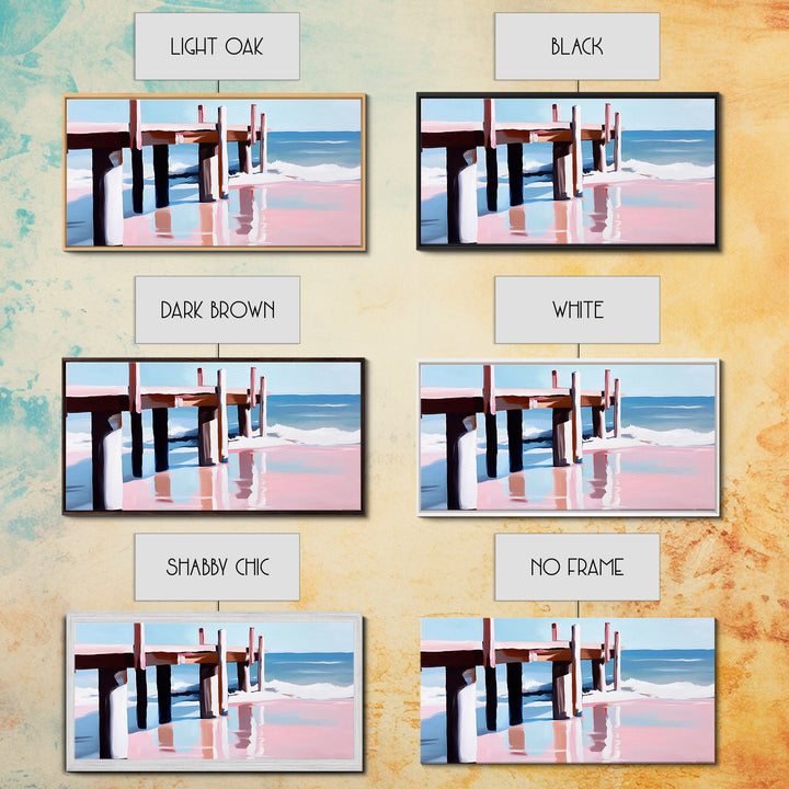 Beach Pier Painting, Coastal Ocean Scene, Nautical Seascape Art, Minimalist Modern Aesthetic, Relaxing Summer Wall Decor, Canvas Print