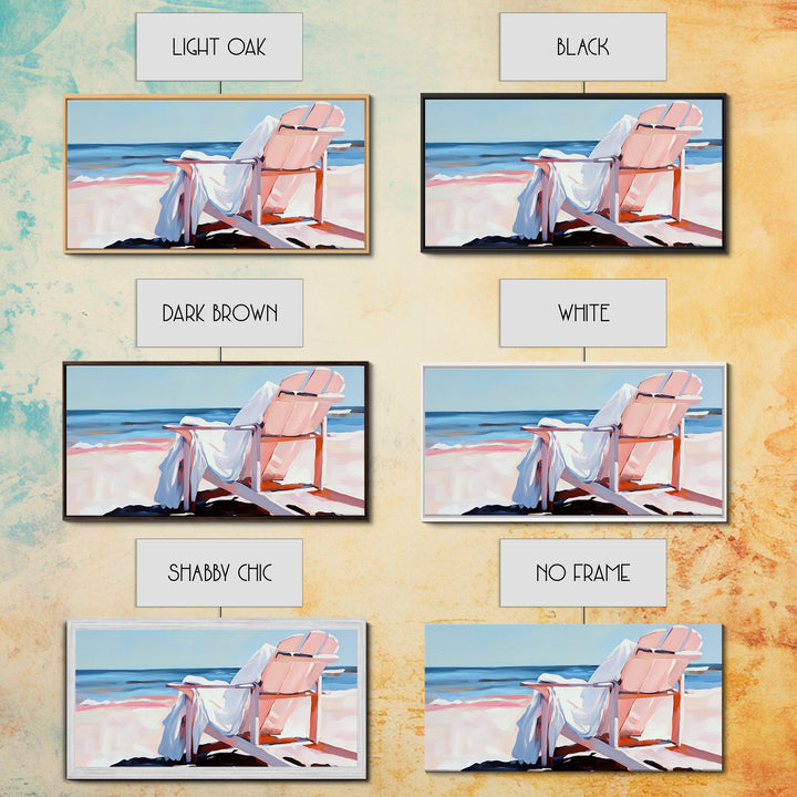 Beach Chair, Ocean View, Coastal Relaxation, Serene Seaside Art, Nautical Home Decor, Pastel Aesthetic, Living Room Wall Art, Canvas Print