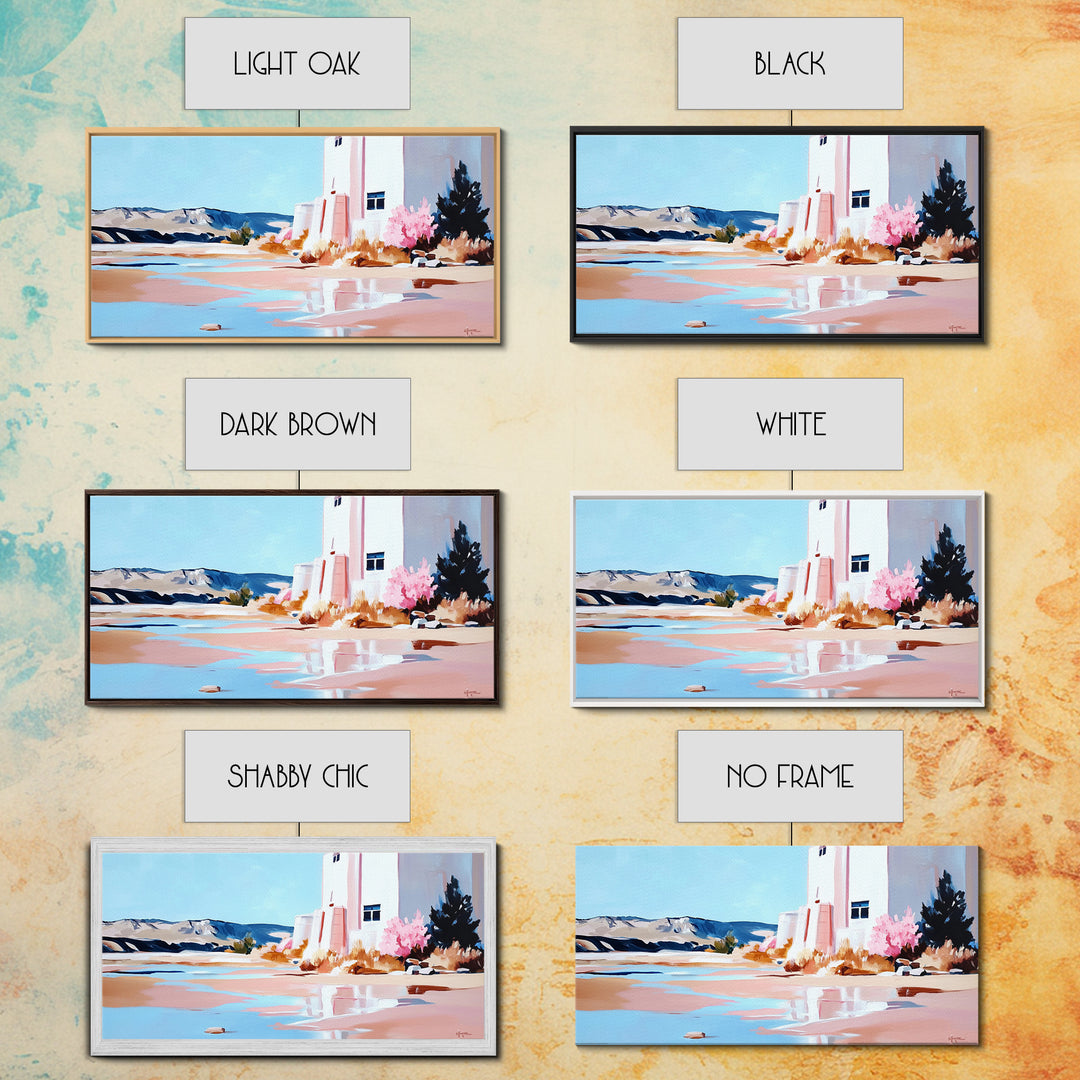 Desert Landscape, White House, Pink Trees, Canvas Print, Modern Southwest Art, Living Room Wall Art, Warm Earthy Tones, Minimalist Nature