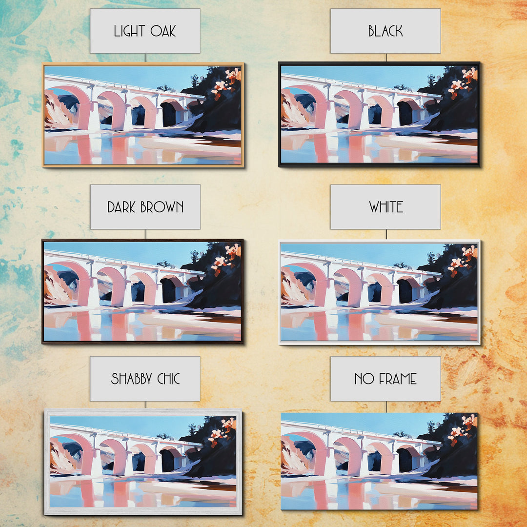 Bridge Reflection, Scenic River, Pastel Landscape, Canvas Print, Architecture Art, Living Room Wall Art, Minimalist Water Scene, Travel Art