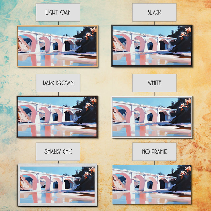 Bridge Reflection, Scenic River, Pastel Landscape, Canvas Print, Architecture Art, Living Room Wall Art, Minimalist Water Scene, Travel Art