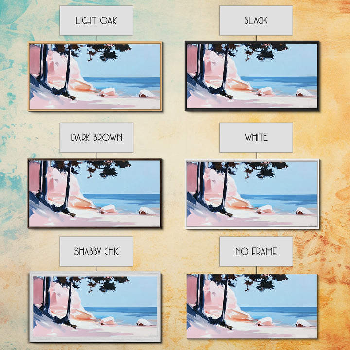 Beach Cliffs, Ocean Landscape, Coastal Art, Modern Wall Decor, Living Room Art, Framed Canvas Print, Minimalist Seascape, Pastel Artwork