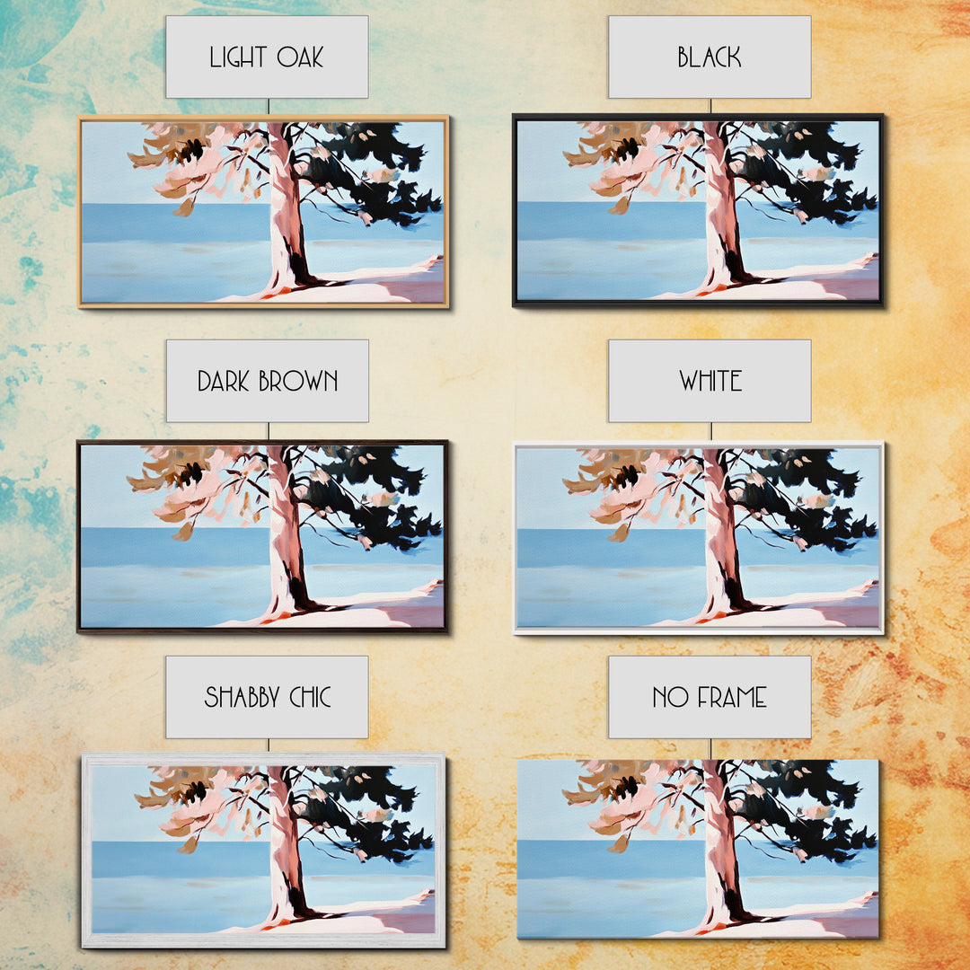 Coastal Tree, Ocean Breeze, Nature Landscape, Serene Scene, Framed Canvas Print, Beach House Wall Art, Relaxing Home Decor, Minimalist