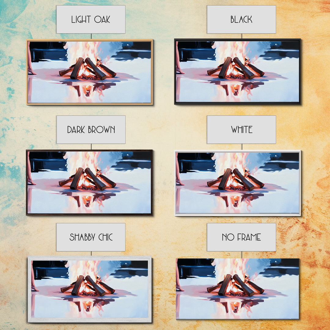 Cozy Bonfire, Fire Reflection, Campfire Glow, Autumn Night, Framed Canvas Print, Cabin Wall Art, Rustic Decor, Warm Atmosphere, Fall Art